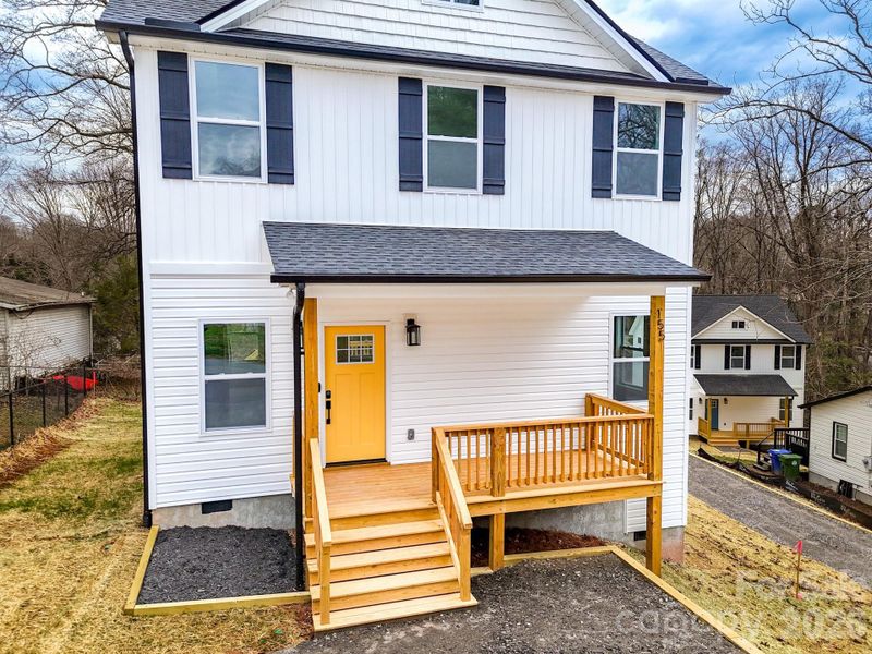 Exterior details and patio area of a home in , Asheville (Image 24).