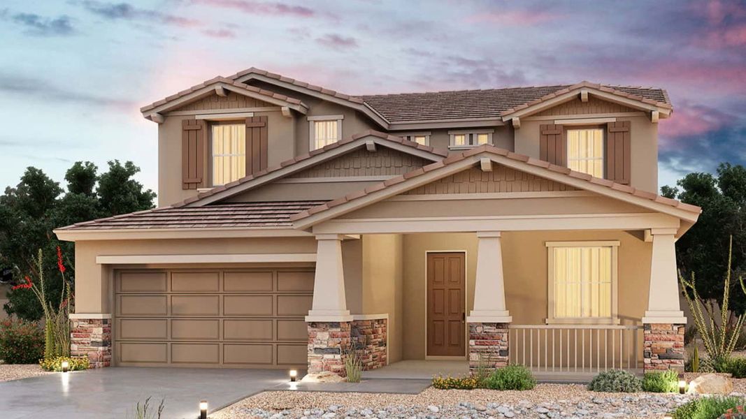 Representative exterior photo of a completed home built from the San Marino by Brightland Homes in Sycamore Farms, Surprise, AZ (Image 5). Representative exterior photo of a completed home built from the San Marino by Brightland Homes in Sycamore Farms, Surprise, AZ (Image 5).