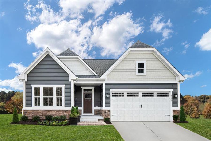 Representative exterior photo of a completed home built from the Bramante Ranch by Ryan Homes in Cainhoy Preserve, Huger, SC (Image 1). Representative exterior photo of a completed home built from the Bramante Ranch by Ryan Homes in Cainhoy Preserve, Huger, SC (Image 1).