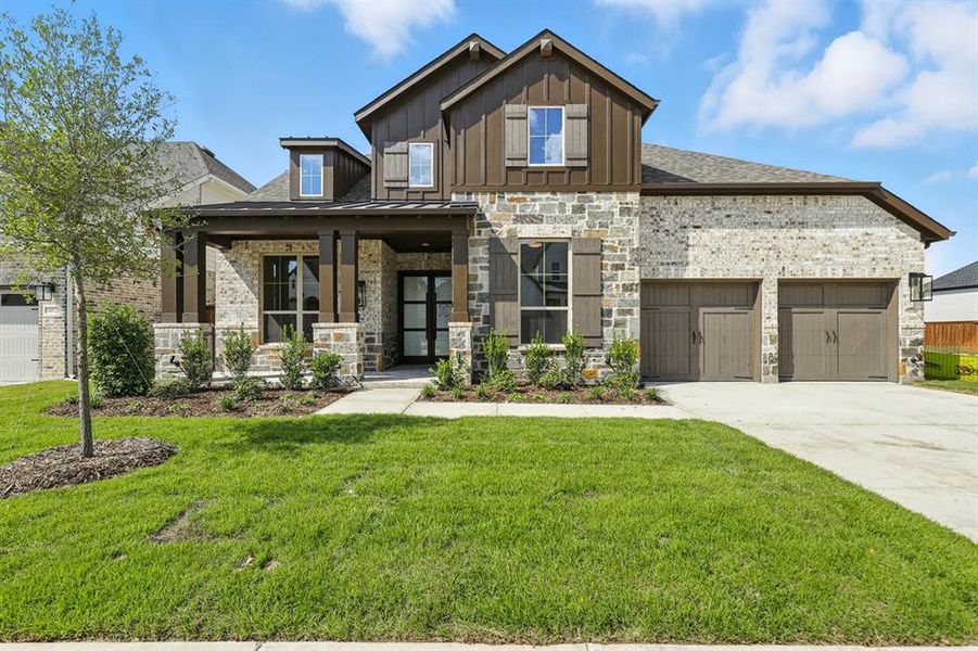 Front exterior of a new home in Walsh: 60ft. lots, Aledo, TX, highlighting curb appeal (Image 1). Front exterior of a new home in Walsh: 60ft. lots, Aledo, TX, highlighting curb appeal (Image 1).