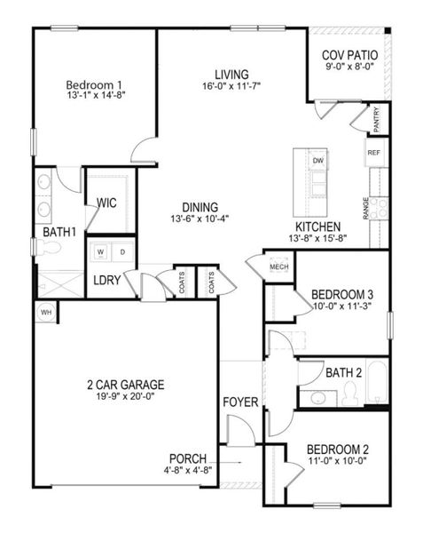 2D floor plan layout for the Kerry by D.R. Horton in Meadowview Plantation, Sumter, SC (Image 3). 2D floor plan layout for the Kerry by D.R. Horton in Meadowview Plantation, Sumter, SC (Image 3).