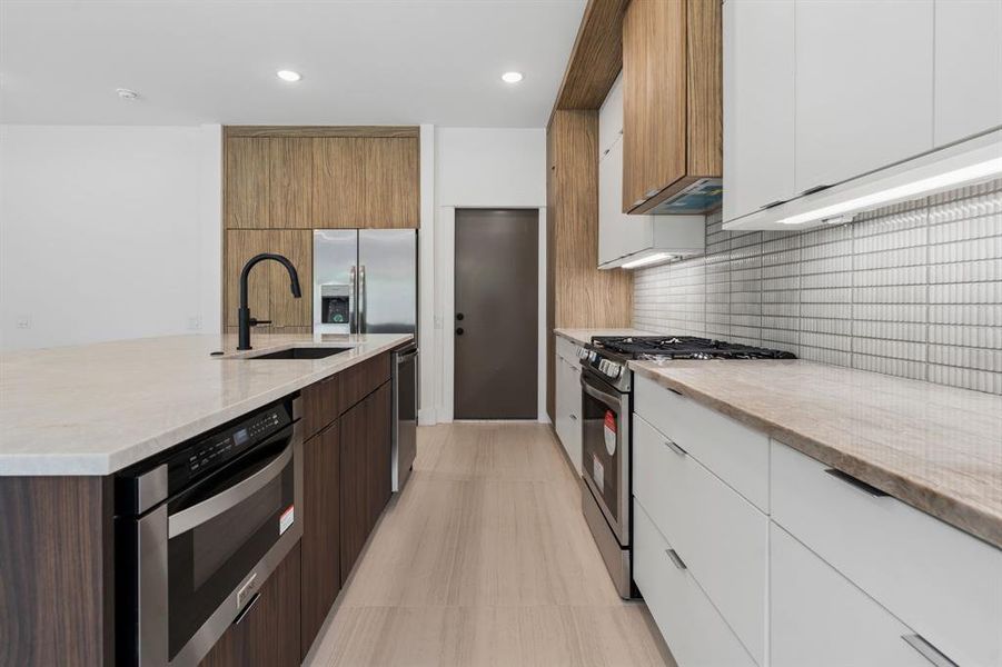 Sleek design and cabinetry.