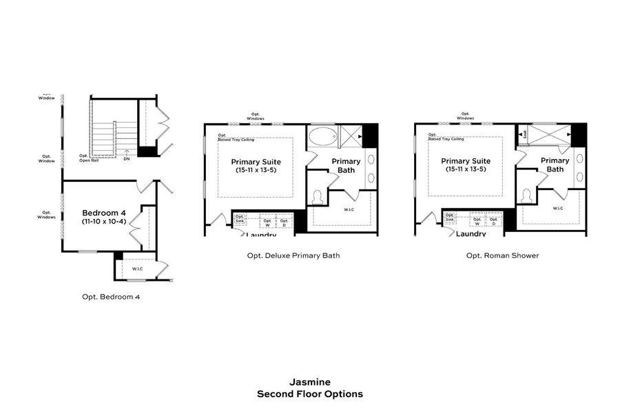 2D floor plan layout for the Jasmine by DRB Homes in Essex Village, Franklinton, NC (Image 24).
