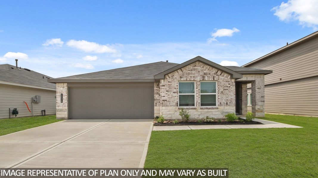 Representative exterior photo of a completed home built from the Camden by D.R. Horton in Grand Pines, Magnolia, TX (Image 1).