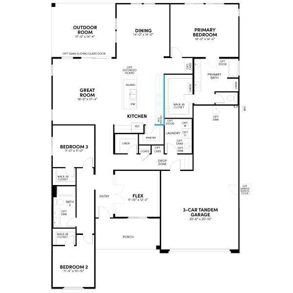 2D floor plan layout for the Agave by Brookfield Residential in Mariposa at Blossom Rock, Apache Junction, AZ (Image 16).