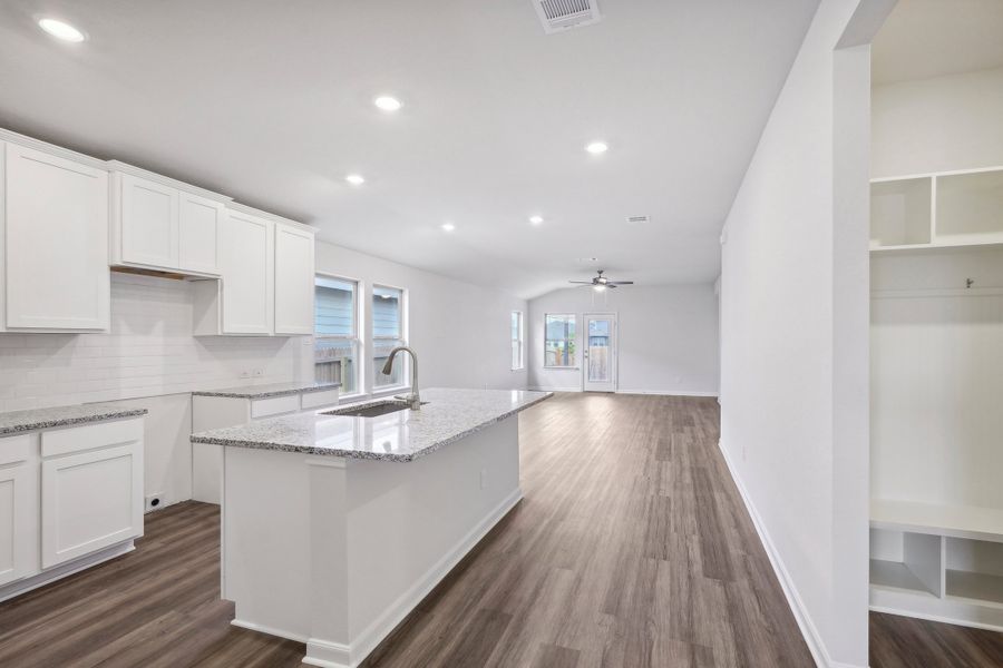 Kitchen in the Allen floorplan at a Meritage Homes community.