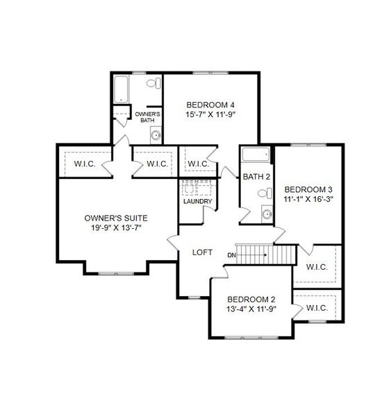 2D floor plan layout for the Sebastian by Keystone Custom Homes in Preserve at Mayes Meadow, Huntersville, NC (Image 6).