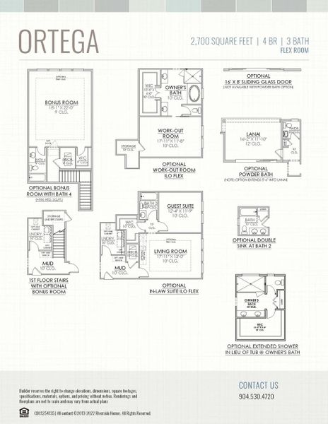 2D floor plan layout for the Ortega by Riverside Homes in Hidden Creek at SilverLeaf 80' Series, St. Augustine, FL (Image 6).