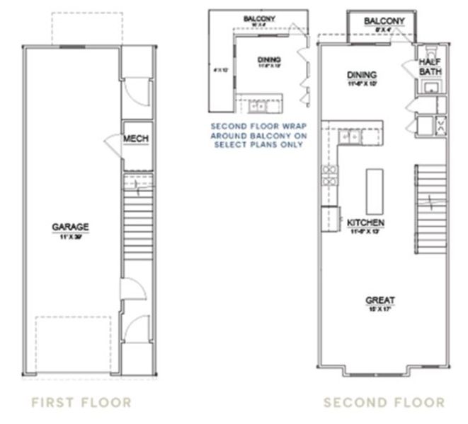 2D floor plan layout for the The Belmont - End by Hopper Communities in Towns at Pegram, Charlotte, NC (Image 2).