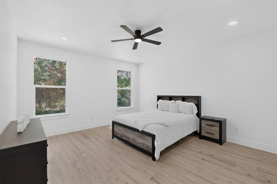 Bright interior space featuring light wood-finish flooring