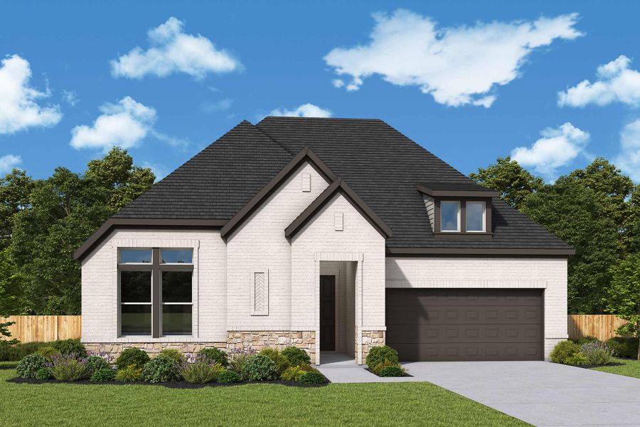 Representative exterior photo of a completed home built from the The Begonia by David Weekley Homes in Brookewater 55’ Homesites, Rosenberg, TX (Image 2). Representative exterior photo of a completed home built from the The Begonia by David Weekley Homes in Brookewater 55’ Homesites, Rosenberg, TX (Image 2).