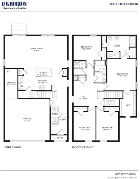 2D floor plan layout for the Elston II by D.R. Horton in Venetian Grove, Vero Beach, FL (Image 3).