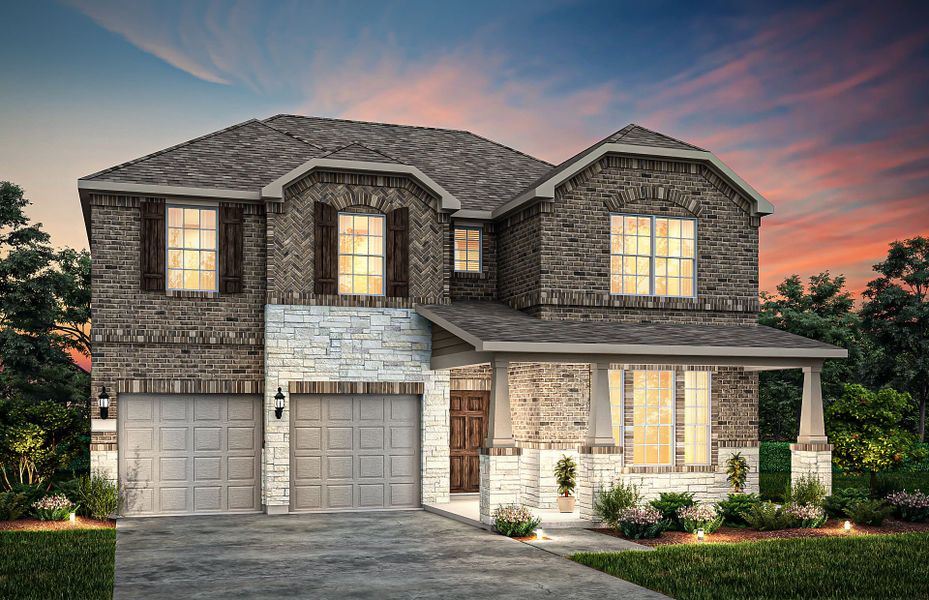 The Albany, a two-story home with 2-car garage, shown with Home Exterior 37