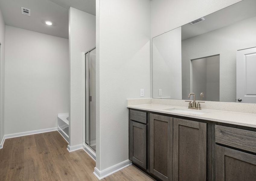 The master bathroom has a large vanity space. The master bathroom has a large vanity space.