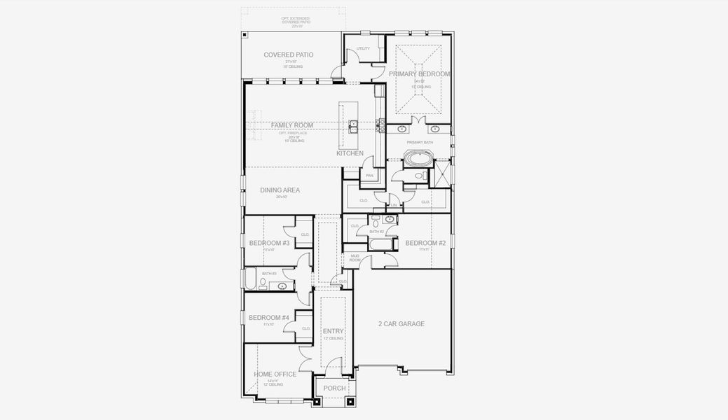 2D floor plan layout for the 2669W by Perry Homes in Devonshire 55', Forney, TX (Image 3).