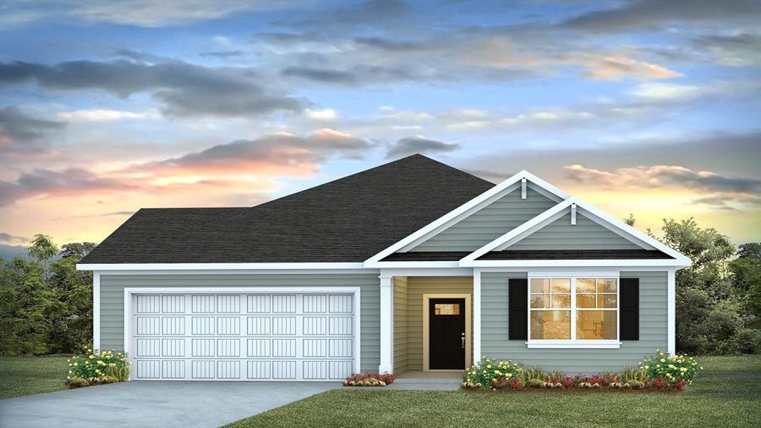 Front exterior of a new home in Pine Hills at Cane Bay, Summerville, SC, highlighting curb appeal (Image 1). Front exterior of a new home in Pine Hills at Cane Bay, Summerville, SC, highlighting curb appeal (Image 1).