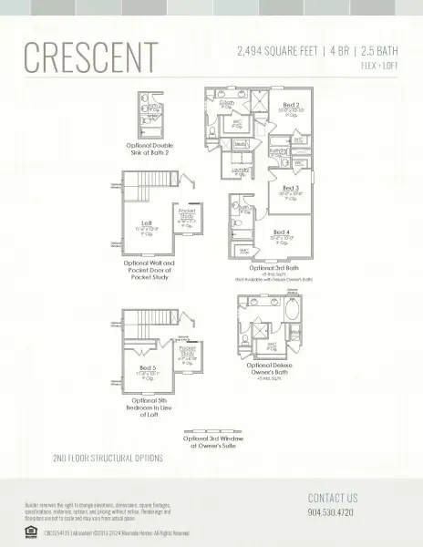 2D floor plan layout for the Crescent by Riverside Homes in Sagebrush at EverRange, Jacksonville, FL (Image 7).