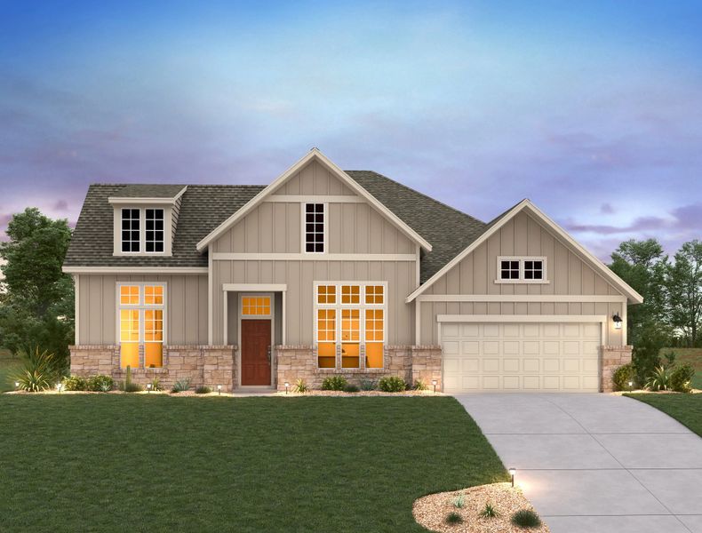 Representative exterior photo of a completed home built from the Maxwell by Ashton Woods in The Trails at Carmel, Pflugerville, TX (Image 29).