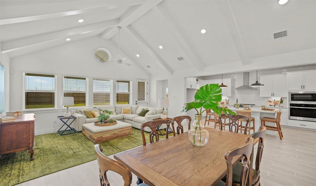 High vaulted ceilings in great room and dining area (*Photo not of actual home and used for illustration purposes only.) High vaulted ceilings in great room and dining area (*Photo not of actual home and used for illustration purposes only.)