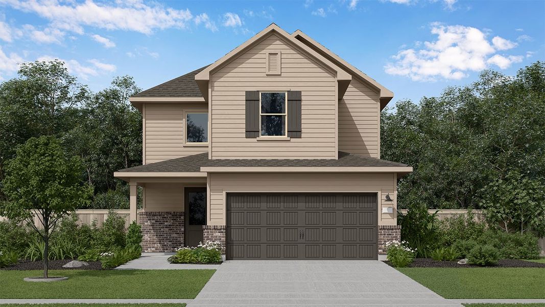 Representative exterior photo of a completed home built from the Ella Grace by New Home Co. in The Cottages Collection at Oakberry Trails, Waller, TX (Image 2).