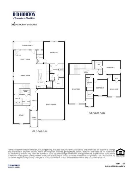 2D floor plan layout for the Bandera by D.R. Horton in Silverado, Aubrey, TX (Image 3).