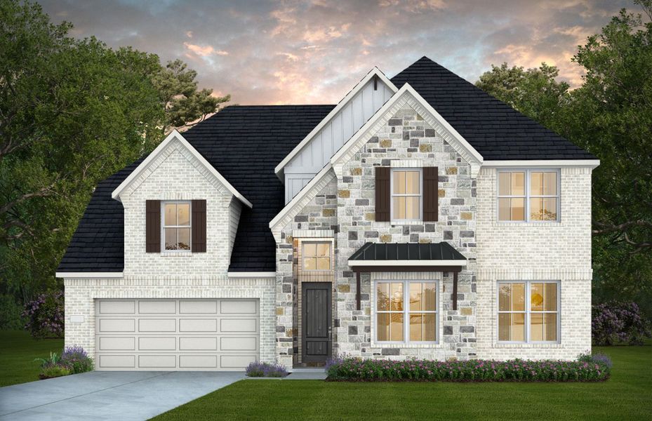 Representative exterior photo of a completed home built from the Electra by Pulte Homes in Blue Creek Trails, Richmond, TX (Image 18). Representative exterior photo of a completed home built from the Electra by Pulte Homes in Blue Creek Trails, Richmond, TX (Image 18).