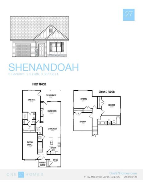 2D floor plan layout for the Shenandoah by Solomon Home Builders in Ashcroft, Cleveland, NC (Image 3).