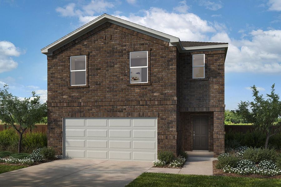 Representative exterior photo of a completed home built from the 2335 by KB Home in Sunset Oaks, Maxwell, TX (Image 5). Representative exterior photo of a completed home built from the 2335 by KB Home in Sunset Oaks, Maxwell, TX (Image 5).