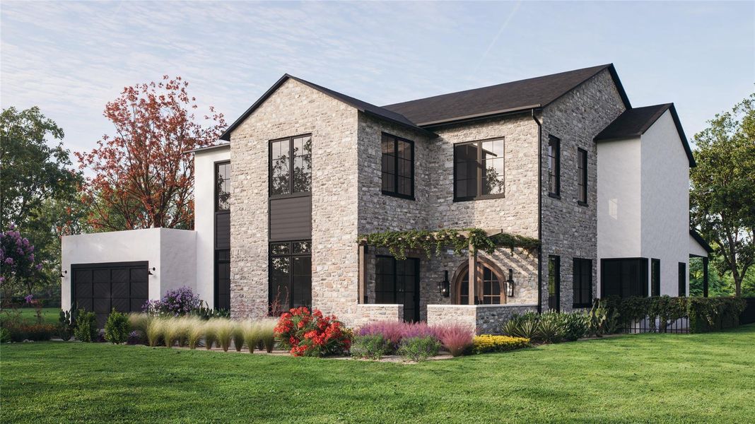 Front exterior of a new home in The Overlook at Westlake, Austin, TX, highlighting curb appeal (Image 1). Front exterior of a new home in The Overlook at Westlake, Austin, TX, highlighting curb appeal (Image 1).