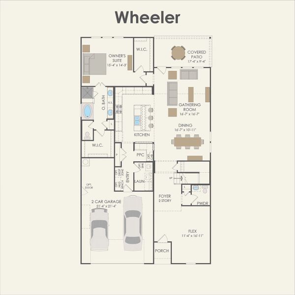 2D floor plan layout for the Wheeler by Pulte Homes in Blue Creek Trails, Richmond, TX (Image 3).