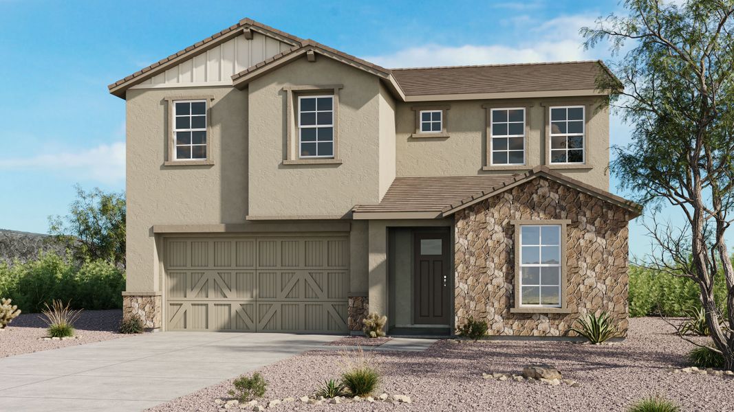 Representative exterior photo of a completed home built from the Triumph by Taylor Morrison in Saddleback, Peoria, AZ (Image 4). Representative exterior photo of a completed home built from the Triumph by Taylor Morrison in Saddleback, Peoria, AZ (Image 4).