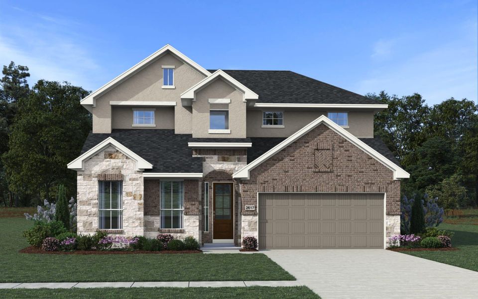 Front exterior of a new home in Prominence – Now Selling, San Antonio, TX, highlighting curb appeal (Image 4).
