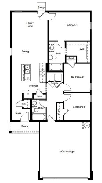 2D floor plan layout for the Axis by D.R. Horton in Deer Meadows, Odessa, TX (Image 4).