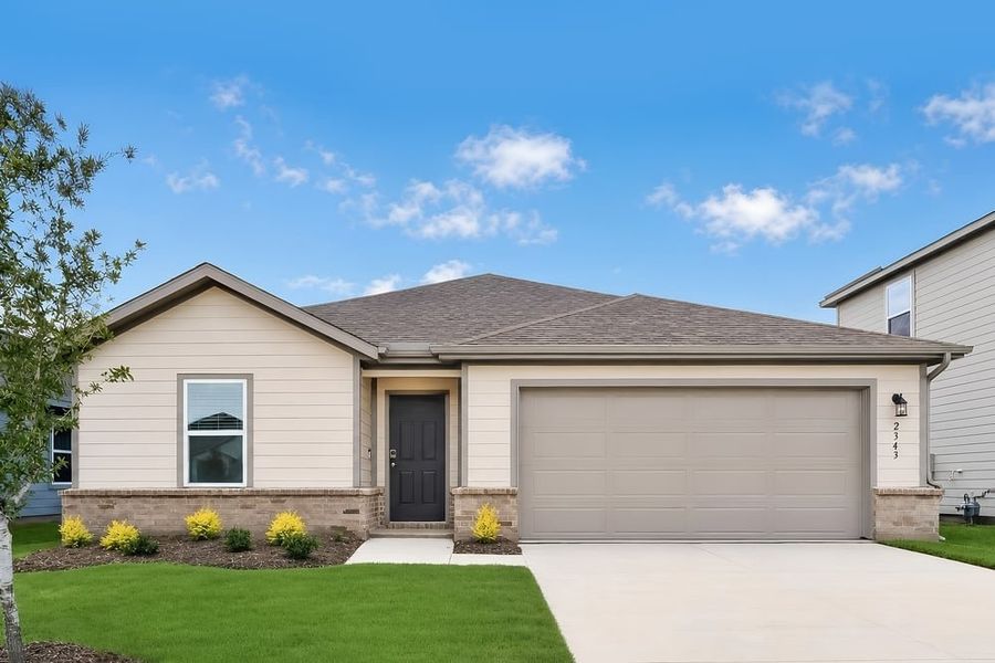 Front exterior of a new home in River Ridge, Crandall, TX, highlighting curb appeal (Image 1). Front exterior of a new home in River Ridge, Crandall, TX, highlighting curb appeal (Image 1).