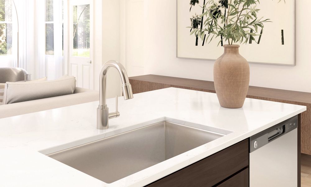 Kitchen with stainless steel faucet Kitchen with stainless steel faucet