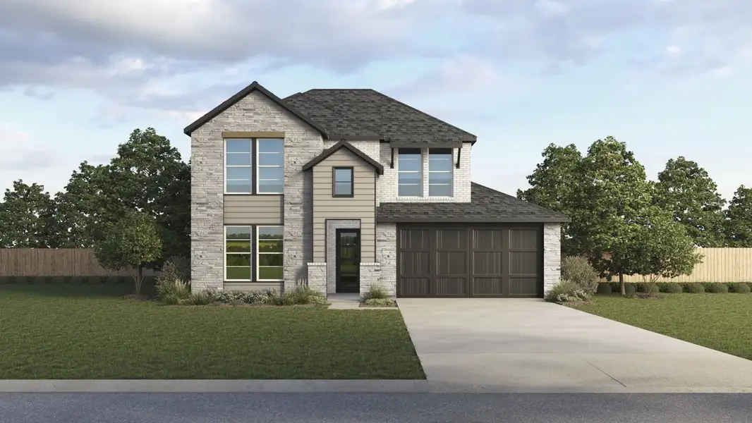 Front exterior of a new home in Morning Ridge, Princeton, TX, highlighting curb appeal (Image 1). Front exterior of a new home in Morning Ridge, Princeton, TX, highlighting curb appeal (Image 1).