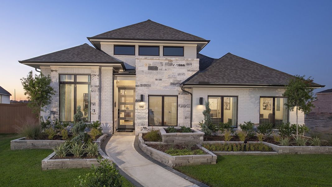 Front exterior of a new home in Midline, Houston, TX, highlighting curb appeal (Image 2).