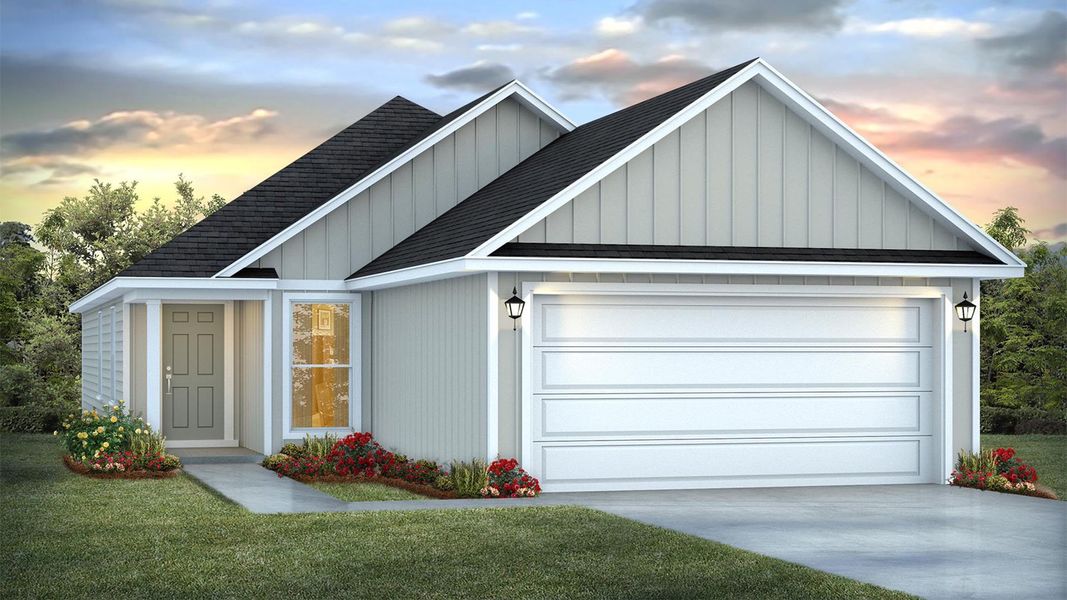 Front exterior of a new home in Chateau Nemours, Port Saint Joe, FL, highlighting curb appeal (Image 1).