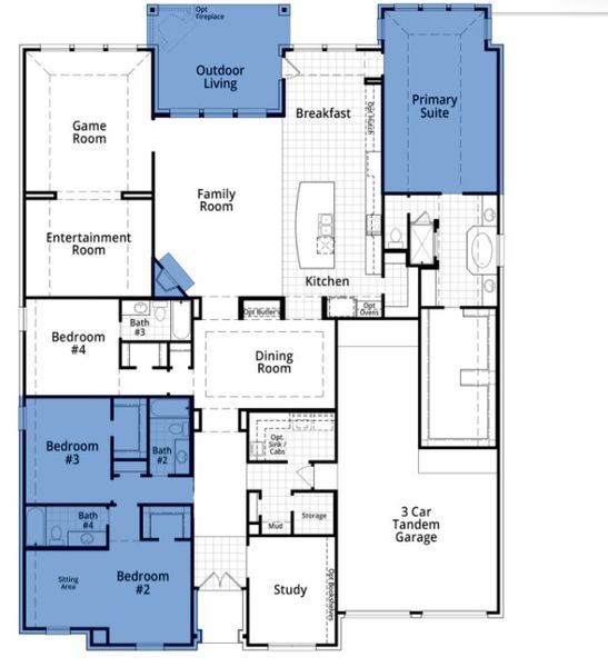 2D floor plan layout of this home in Cambridge Crossing: 74ft. lots, Celina, TX (Image 3).