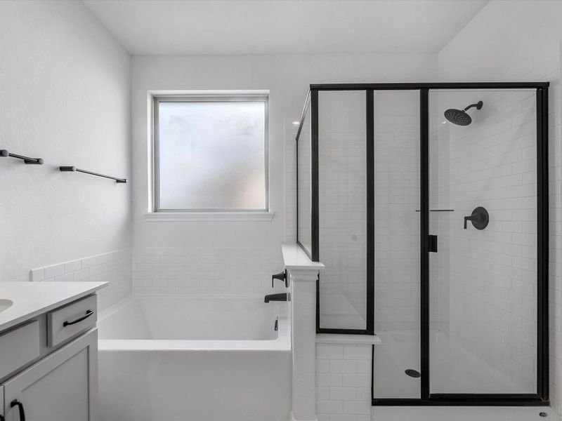 Primary bathroom. Sample product photo. Actual exterior and interior selections may vary by homesite. Photo may be virtually staged. Primary bathroom. Sample product photo. Actual exterior and interior selections may vary by homesite. Photo may be virtually staged.