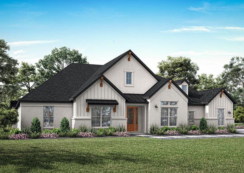 Exterior rendering of the Stratton farmhouse elevation.