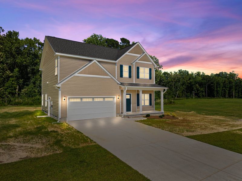 Front exterior of a new home in Laurel Oaks, Greenville, NC, highlighting curb appeal (Image 2). Front exterior of a new home in Laurel Oaks, Greenville, NC, highlighting curb appeal (Image 2).