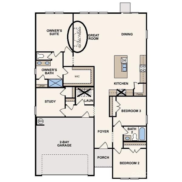 Oakleigh Floor Plan.  The Study as a closet.  It can be used a 4th Bedroom.