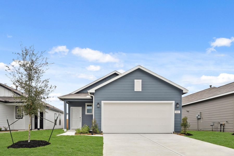 Front exterior of a new home in Barrett Crossing, Crosby, TX, highlighting curb appeal (Image 1). Front exterior of a new home in Barrett Crossing, Crosby, TX, highlighting curb appeal (Image 1).