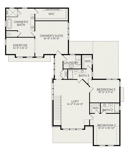 2D floor plan layout for the Grace by Homes by Dickerson in The Founding at Blue Ridge, Raleigh, NC (Image 6). 2D floor plan layout for the Grace by Homes by Dickerson in The Founding at Blue Ridge, Raleigh, NC (Image 6).