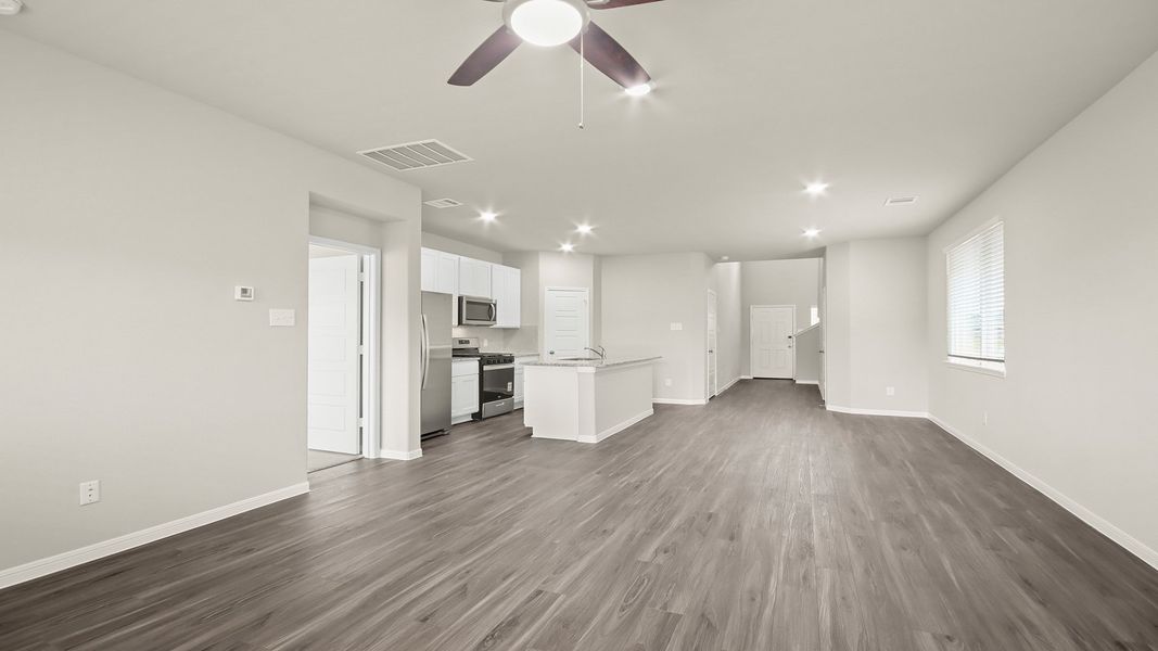 Family Room to Dining Area and Kitchen