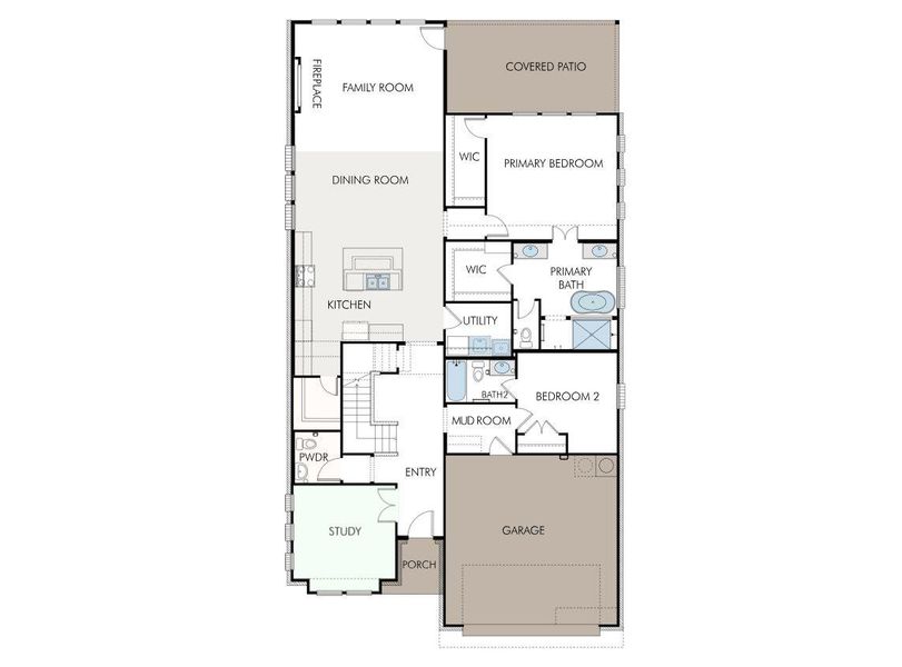 A well-designed floor plan details living spaces, a covered patio, and attached garage. A well-designed floor plan details living spaces, a covered patio, and attached garage.