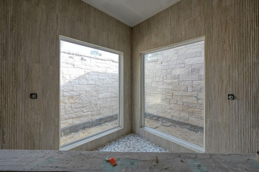 Spa-inspired with clean lines, warm textures, and a calming palette that encourages rest and relaxation with a private garden area in your shower for that spa-vacation feel everyday.