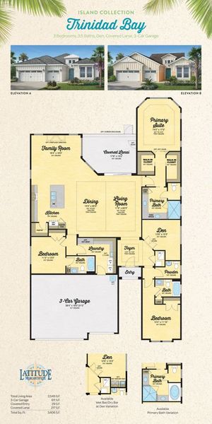 2D floor plan layout for the Trinidad Bay by Minto Communities in Latitude Margaritaville Watersound, Panama City Beach, FL (Image 3).