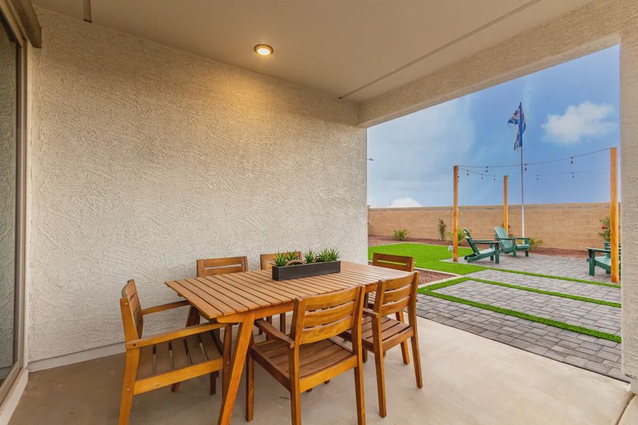 Exterior details and patio area of a home in Avanti at Granite Vista, Waddell (Image 4).